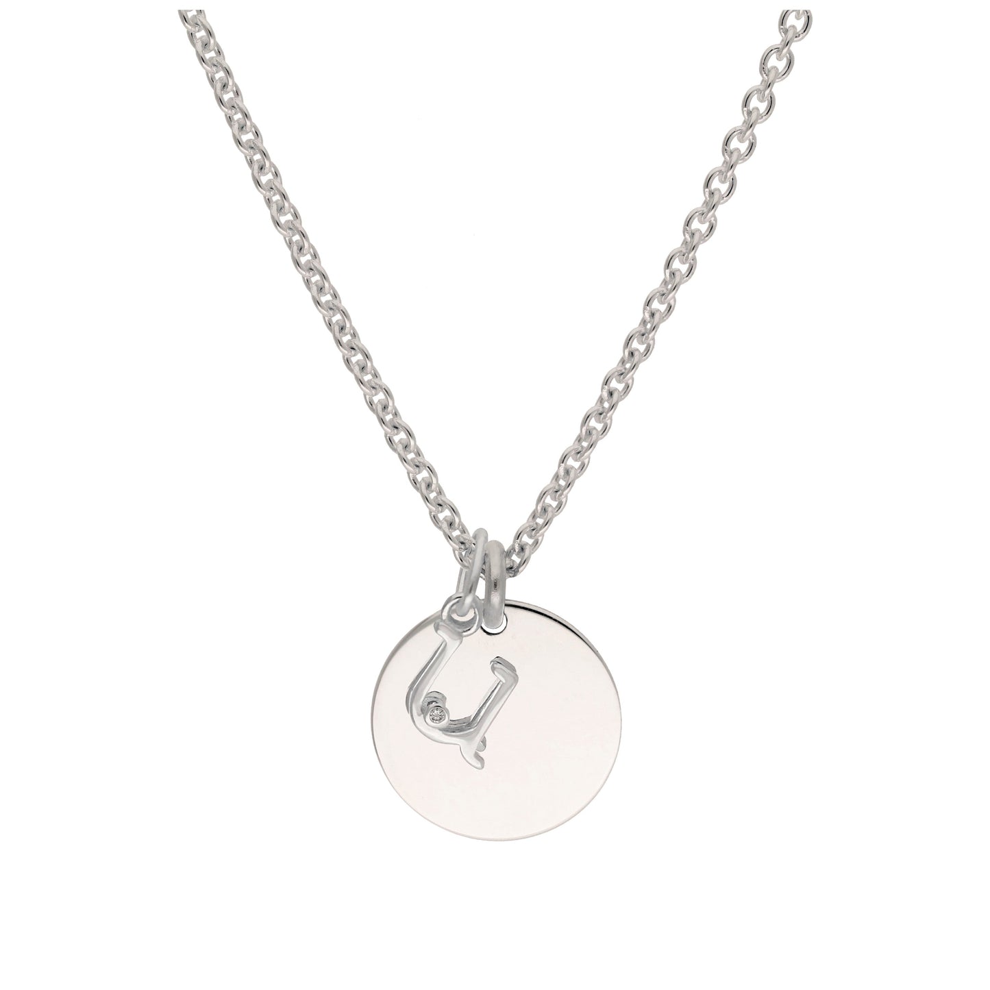 Sterling Silver 0.4pts Diamond Letter A - Z & Engravable Round Tag Necklace 16 - 24 Inches