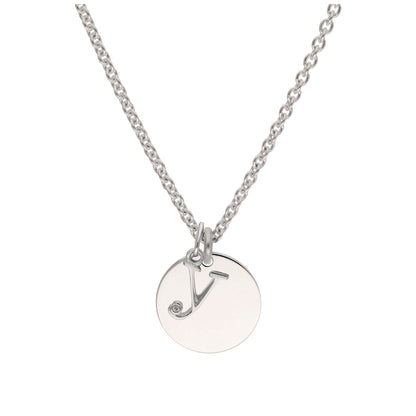 Sterling Silver 0.4pts Diamond Letter A - Z & Engravable Round Tag Necklace 16 - 24 Inches
