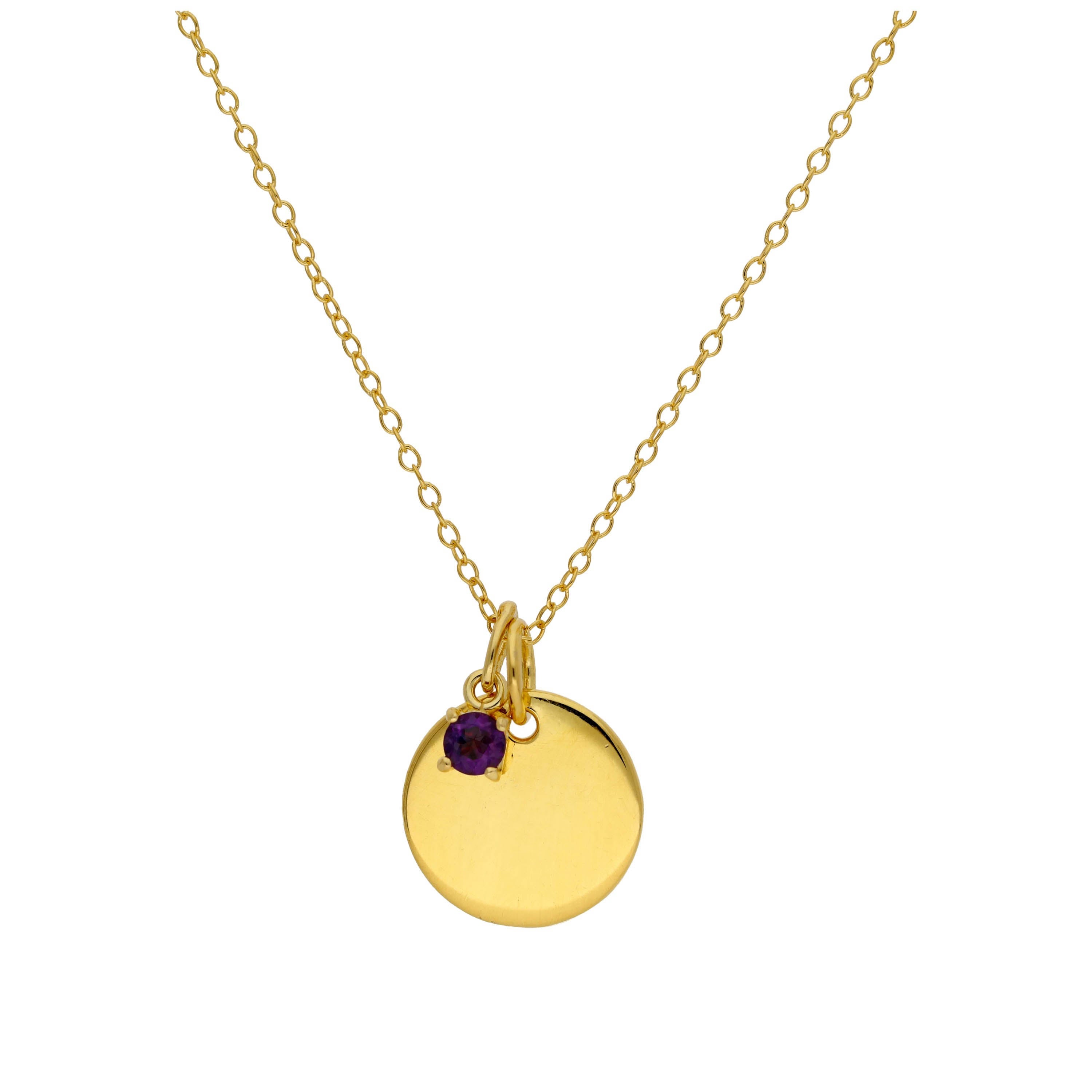 Vergoldete Sterlingsilber Birthstone CZ & Round Engravable Tag Halskette 16 - 22 Zoll