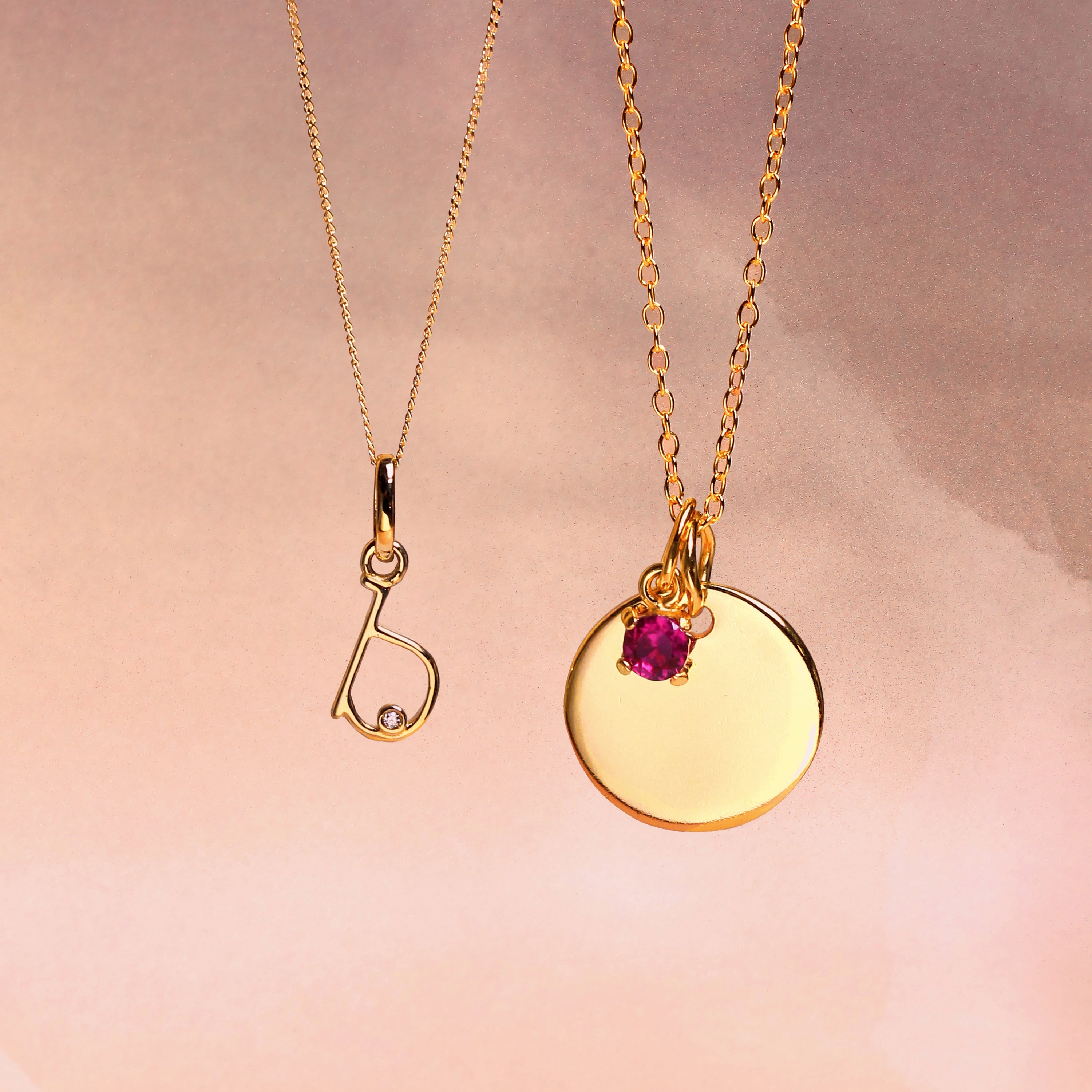 Vergoldete Sterlingsilber Birthstone CZ & Round Engravable Tag Halskette 16 - 22 Zoll