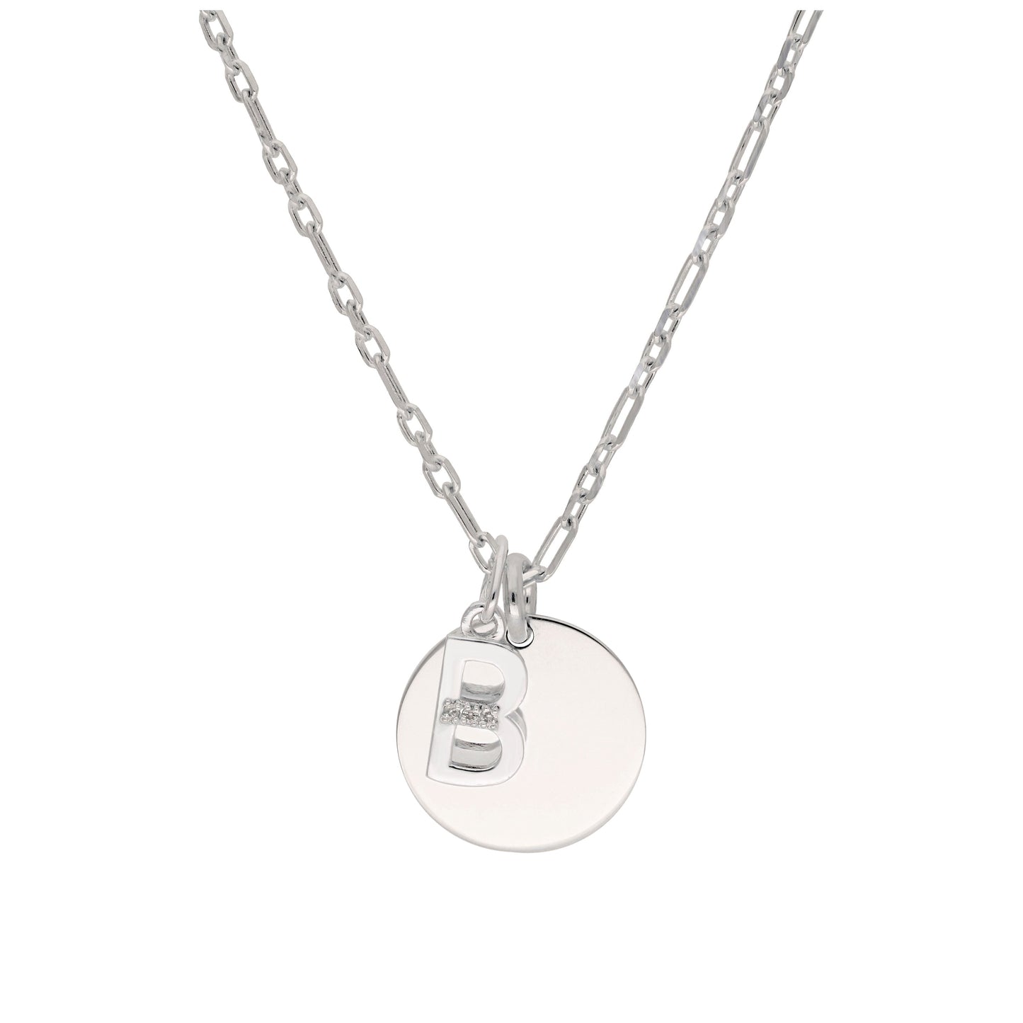 Sterling Silver & Triple 1.2pt Diamond Letter A - Z & Engravable Tag Necklace 16 - 24 Inches