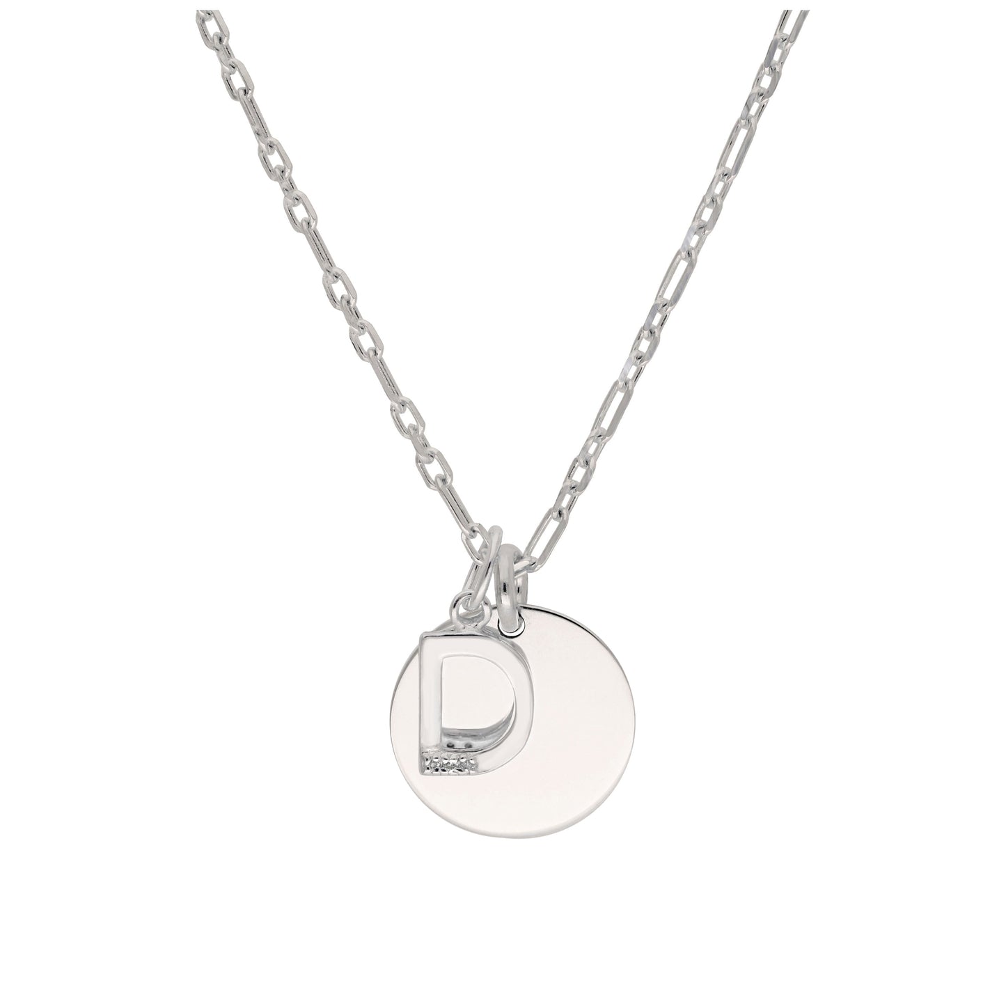 Sterling Silver & Triple 1.2pt Diamond Letter A - Z & Engravable Tag Necklace 16 - 24 Inches