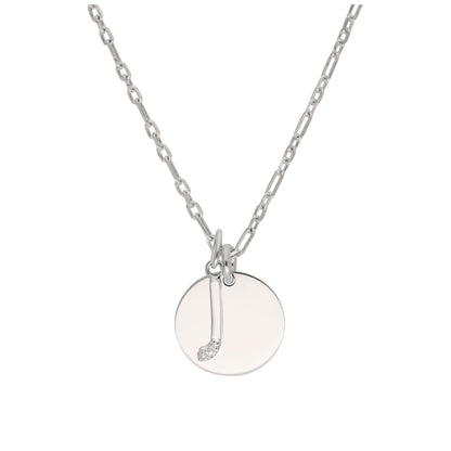 Sterling Silver & Triple 1.2pt Diamond Letter A - Z & Engravable Tag Necklace 16 - 24 Inches