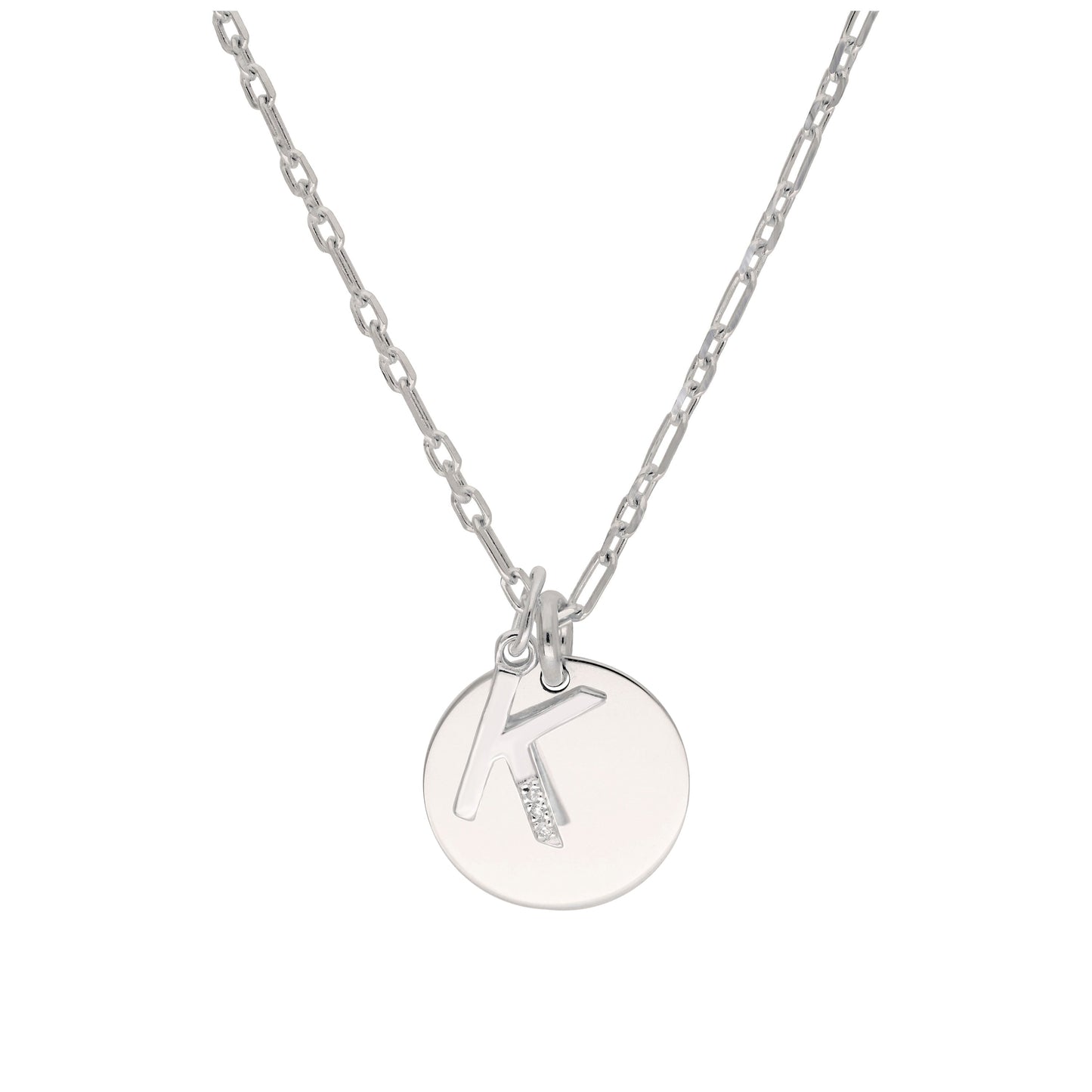 Sterling Silver & Triple 1.2pt Diamond Letter A - Z & Engravable Tag Necklace 16 - 24 Inches