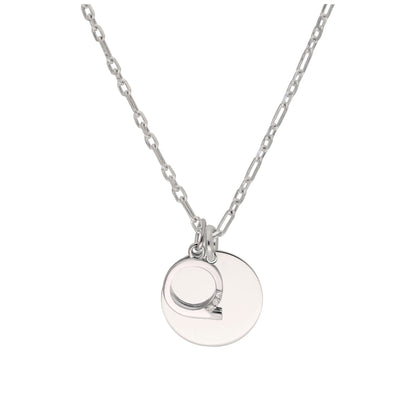 Sterling Silver & Triple 1.2pt Diamond Letter A - Z & Engravable Tag Necklace 16 - 24 Inches