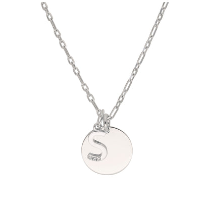 Sterling Silver & Triple 1.2pt Diamond Letter A - Z & Engravable Tag Necklace 16 - 24 Inches