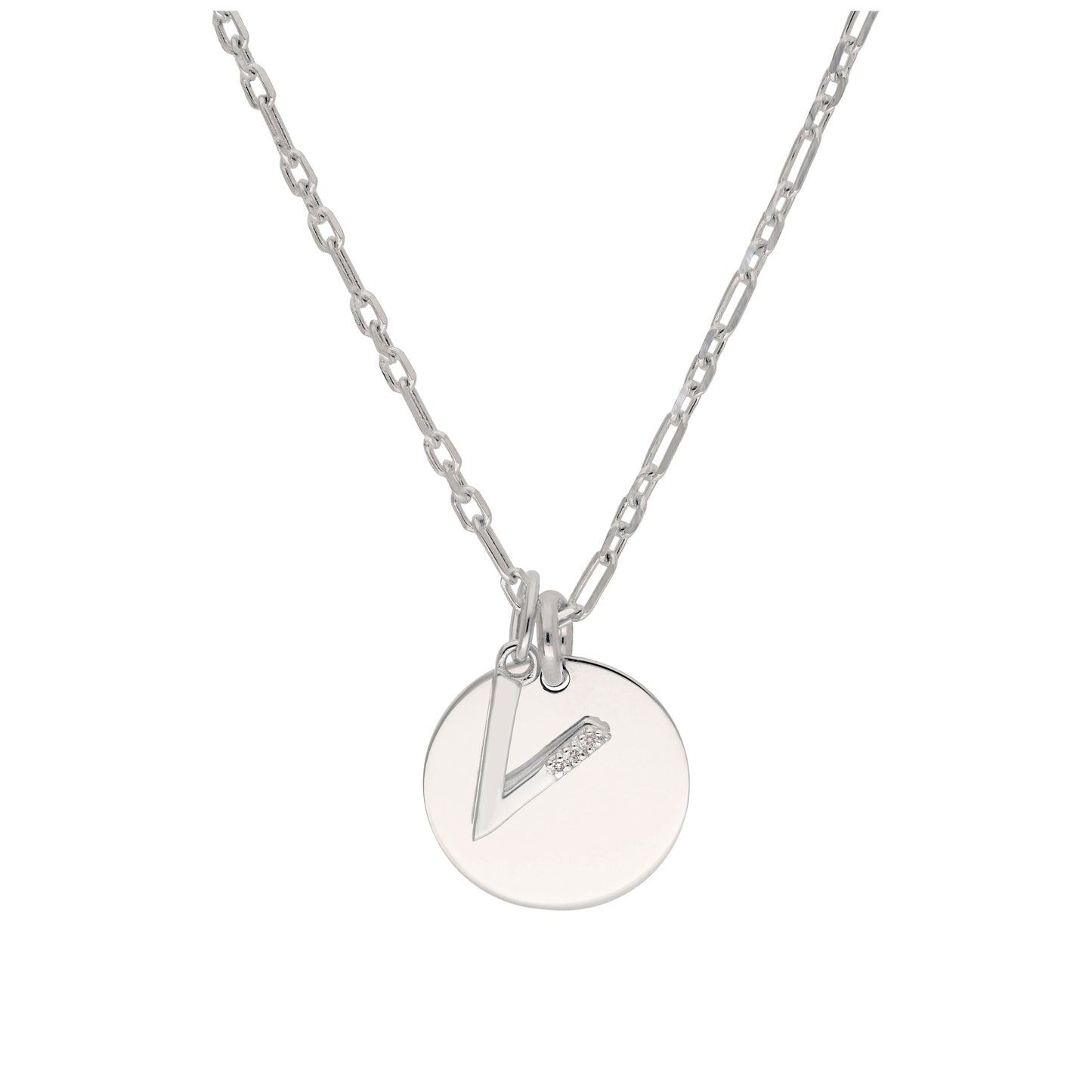 Sterling Silver & Triple 1.2pt Diamond Letter A - Z & Engravable Tag Necklace 16 - 24 Inches