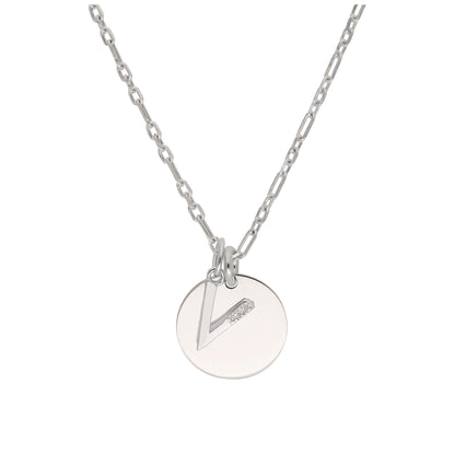 Sterling Silver & Triple 1.2pt Diamond Letter A - Z & Engravable Tag Necklace 16 - 24 Inches