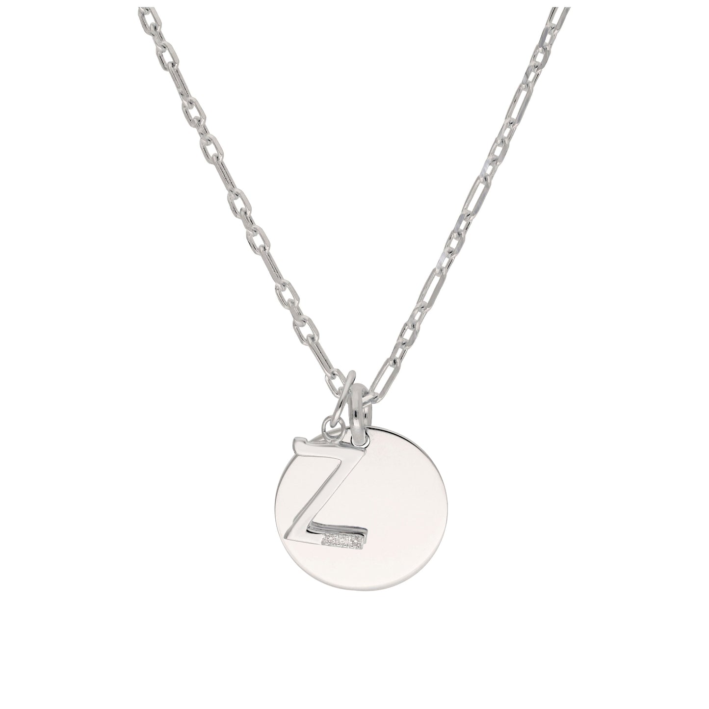 Sterling Silver & Triple 1.2pt Diamond Letter A - Z & Engravable Tag Necklace 16 - 24 Inches