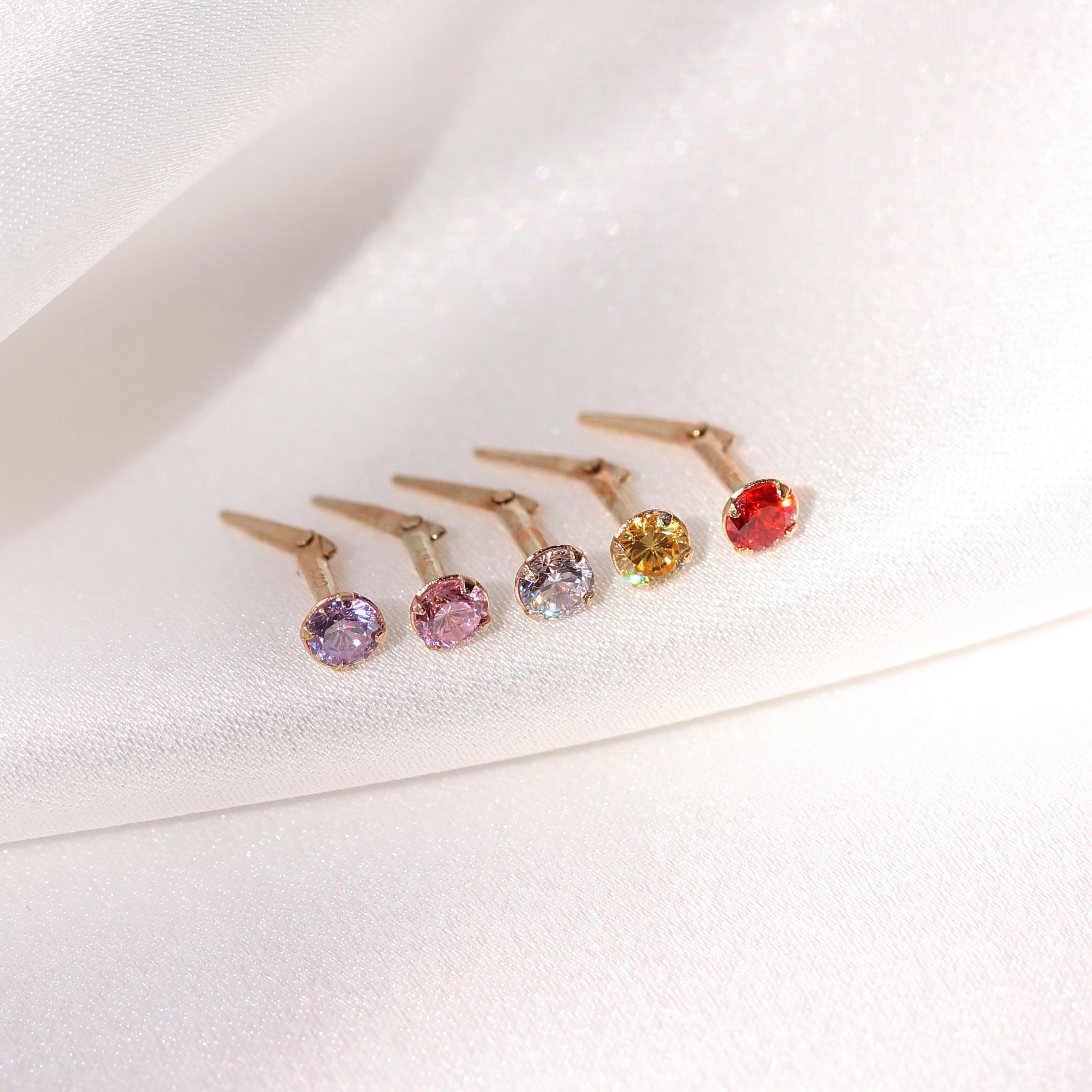 Andralok 9 Karat Gelbgold CZ 3 mm runder Nasenstecker
