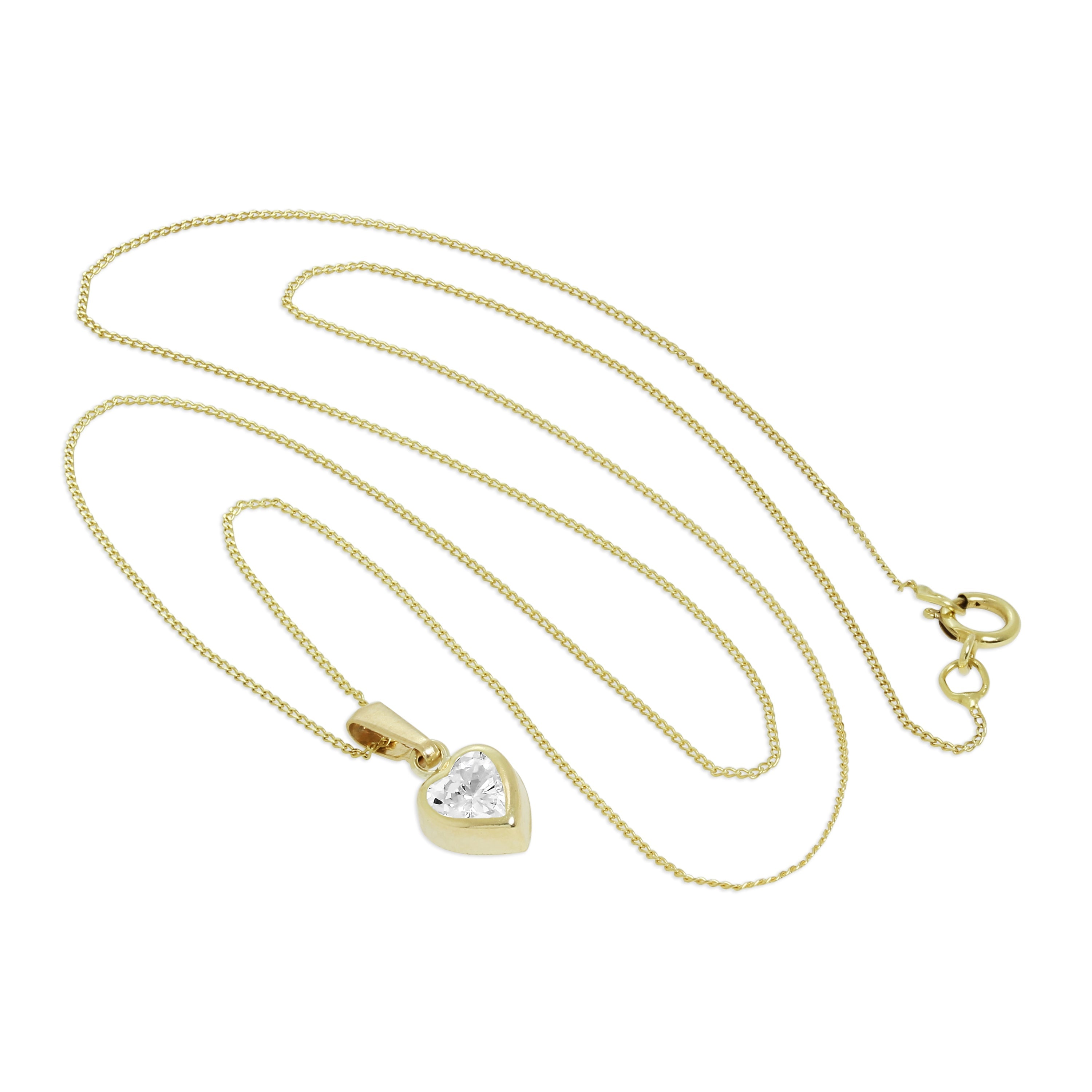 9 Karat Gold & Klar CZ Kristall 5 mm Überschliff Herz Anhänger Halskette 40,5 - 51 cm