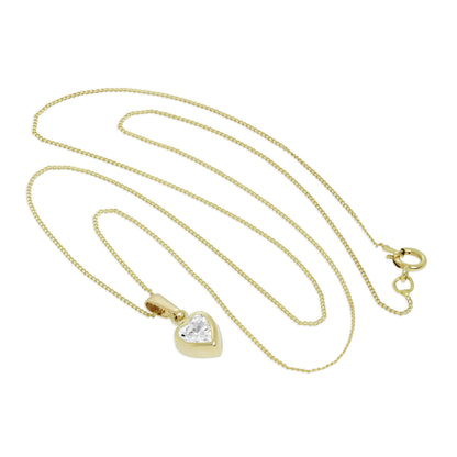 9 Karat Gold & Klar CZ Kristall 5mm Überschliff Herz Anhänger Halskette 40,5 - 51cm