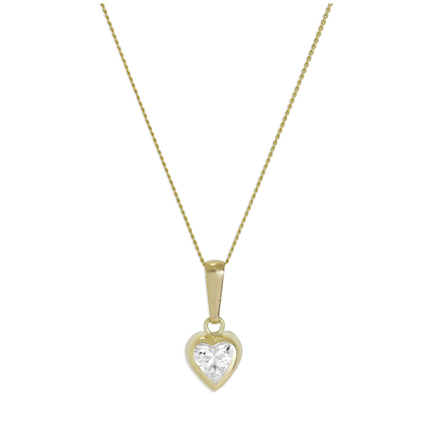 9 Karat Gold & Klar CZ Kristall 5mm Überschliff Herz Anhänger Halskette 40,5 - 51cm
