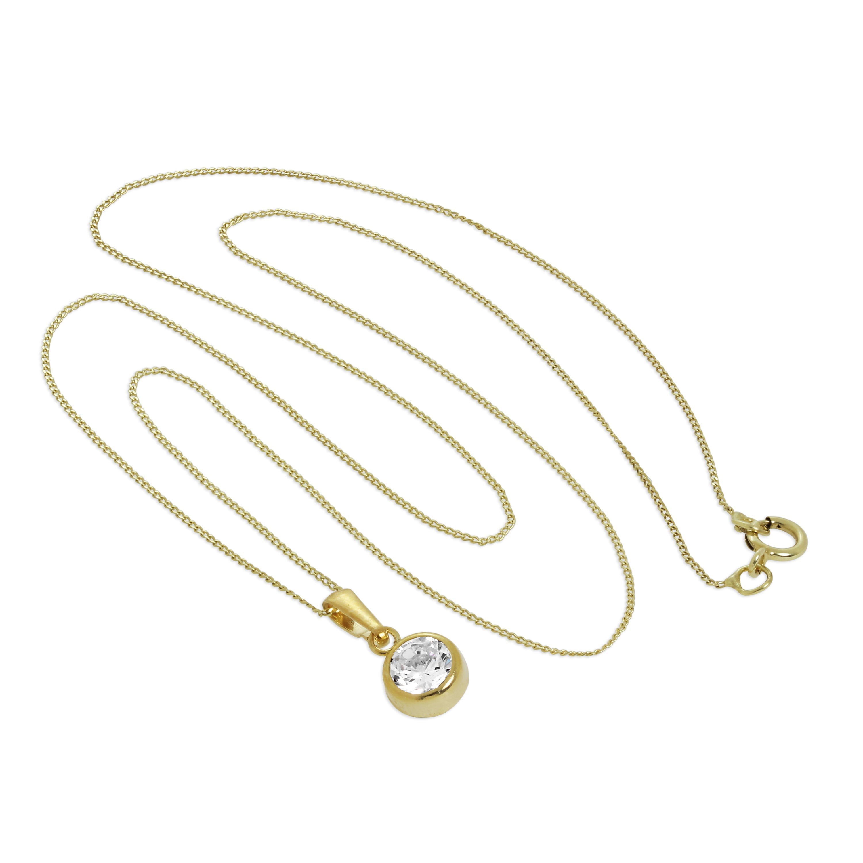 9 Karat Gold & Klar CZ Kristall 5 mm Rund Überschliff Anhänger Halskette 40,5 - 51 cm