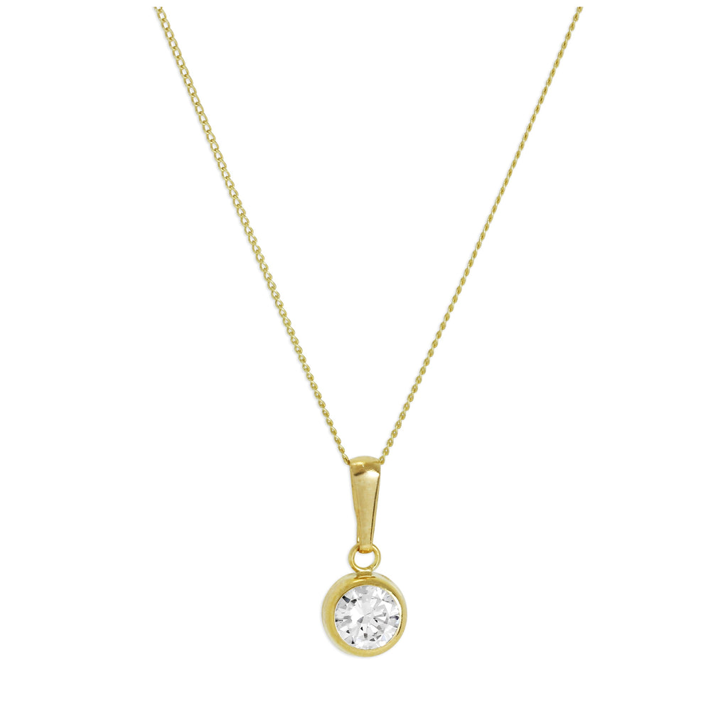 9 Karat Gold & Klar CZ Kristall 5 mm Rund Überschliff Anhänger Halskette 40,5 - 51 cm