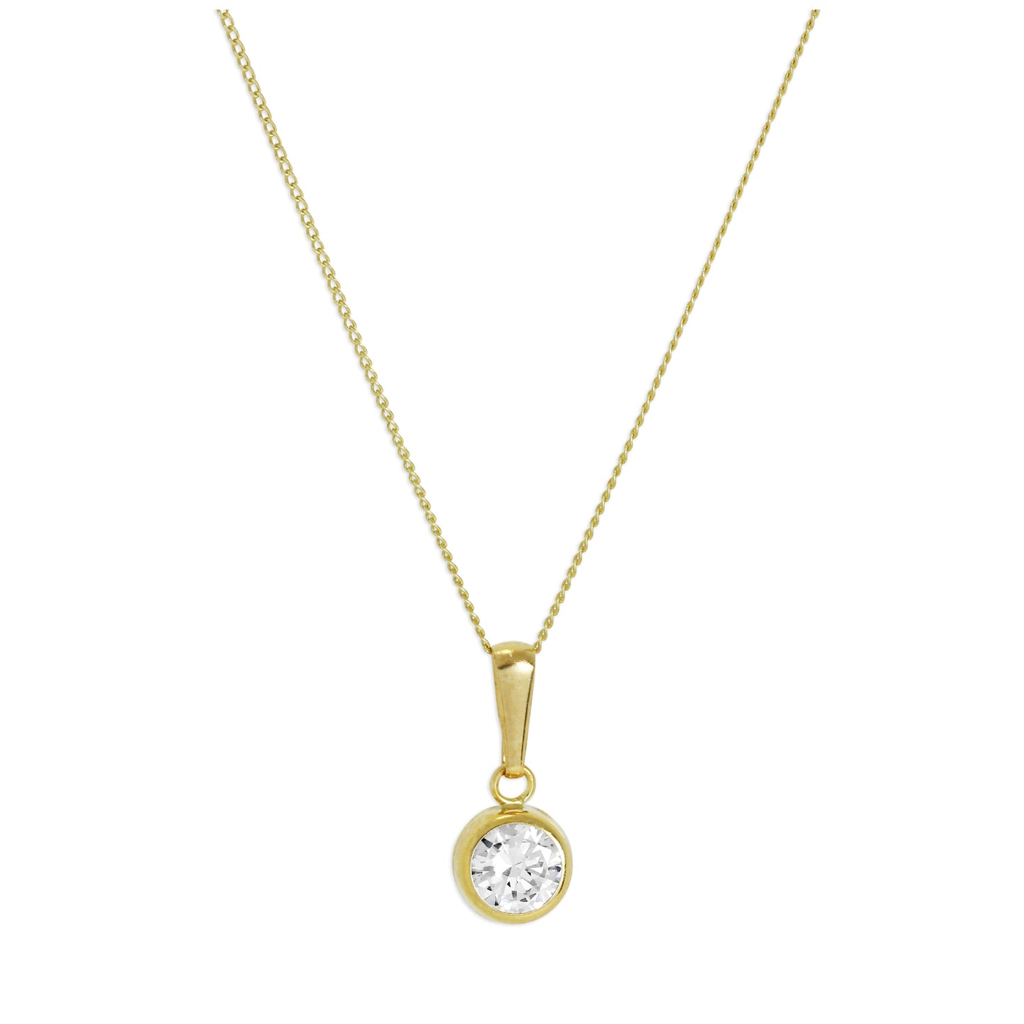 9 Karat Gold & Klar CZ Kristall 5mm Rund Überschliff Anhänger Halskette 40,5 - 51cm