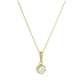 9 Karat Gold & Klar CZ Kristall 5 mm Rund Überschliff Anhänger Halskette 40,5 - 51 cm
