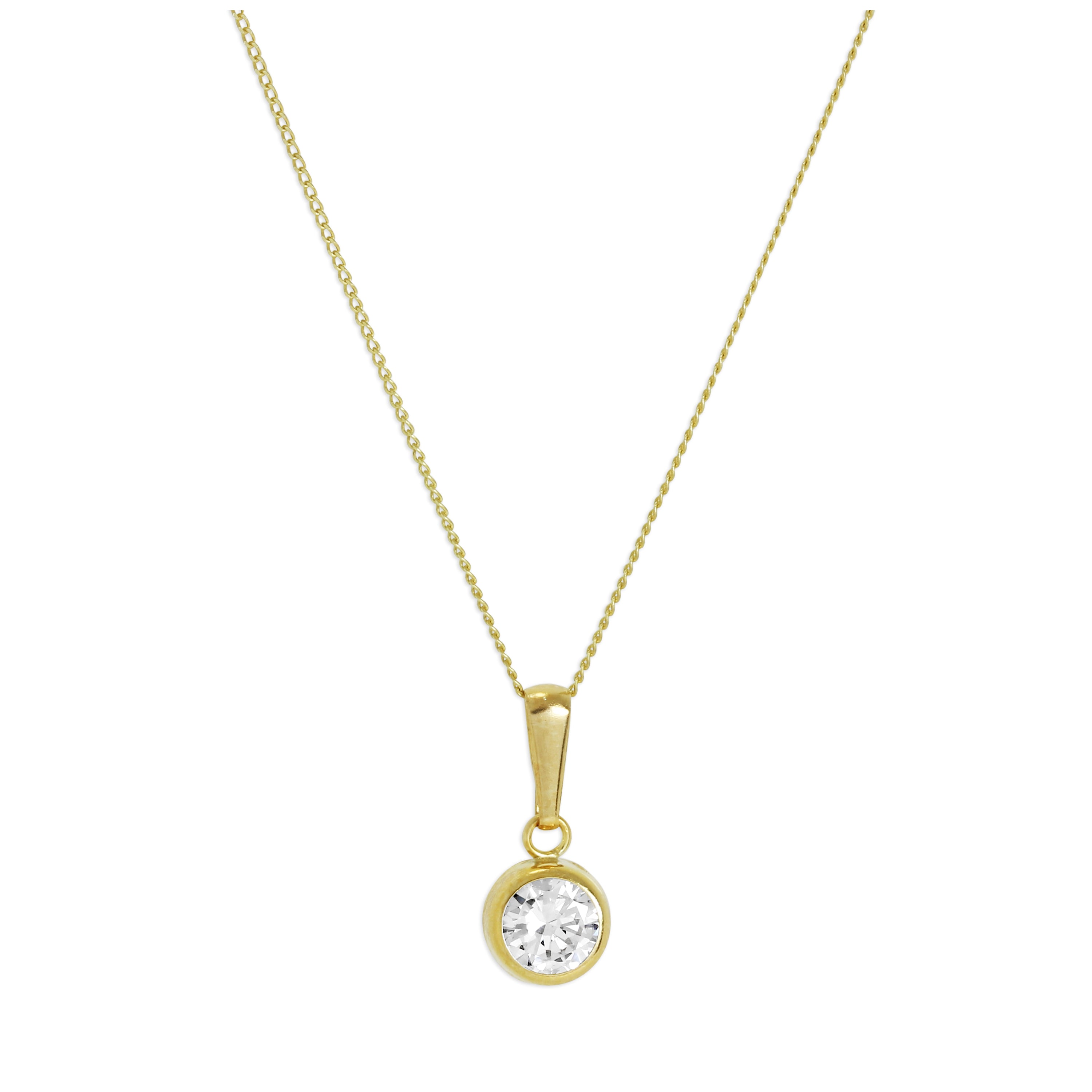 9 Karat Gold & Klar CZ Kristall 5 mm Rund Überschliff Anhänger Halskette 40,5 - 51 cm