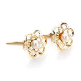Andralok 9 Karat Gelbgold Perlenohrstecker mit Blume
