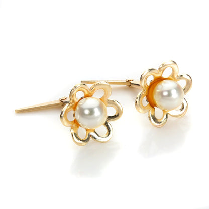 Andralok 9ct Yellow Gold Pearl Flower Stud Earrings