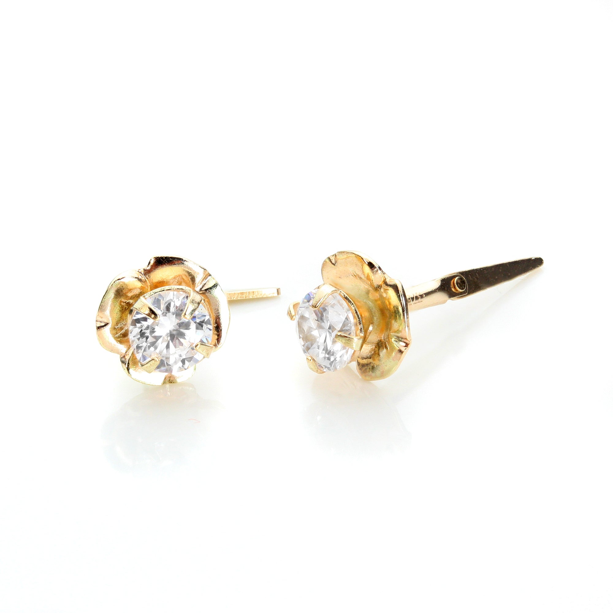 Andralok 9 Karat Gelbgold Kristall 3,5 mm Blume Ohrstecker