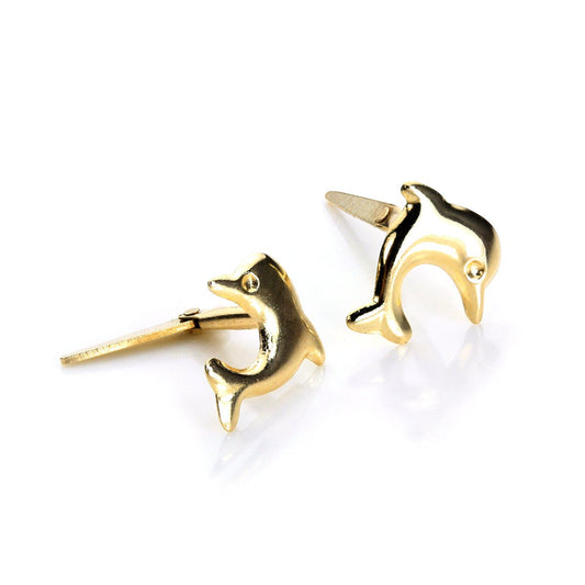 Andralok 9ct Yellow Gold Cute Dolphin Stud Earrings - jewellerybox