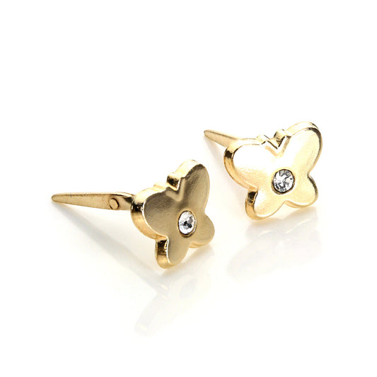 Andralok 9 Karat Gelbgold Klar Kristall Schmetterling Ohrstecker