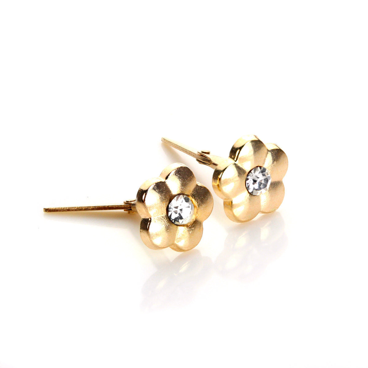 Andralok 9 Karat Gelbgold Klar Kristall Blume Ohrstecker