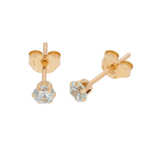 3 mm runde Ohrstecker mit Kristall aus 9 Karat Gelbgold
