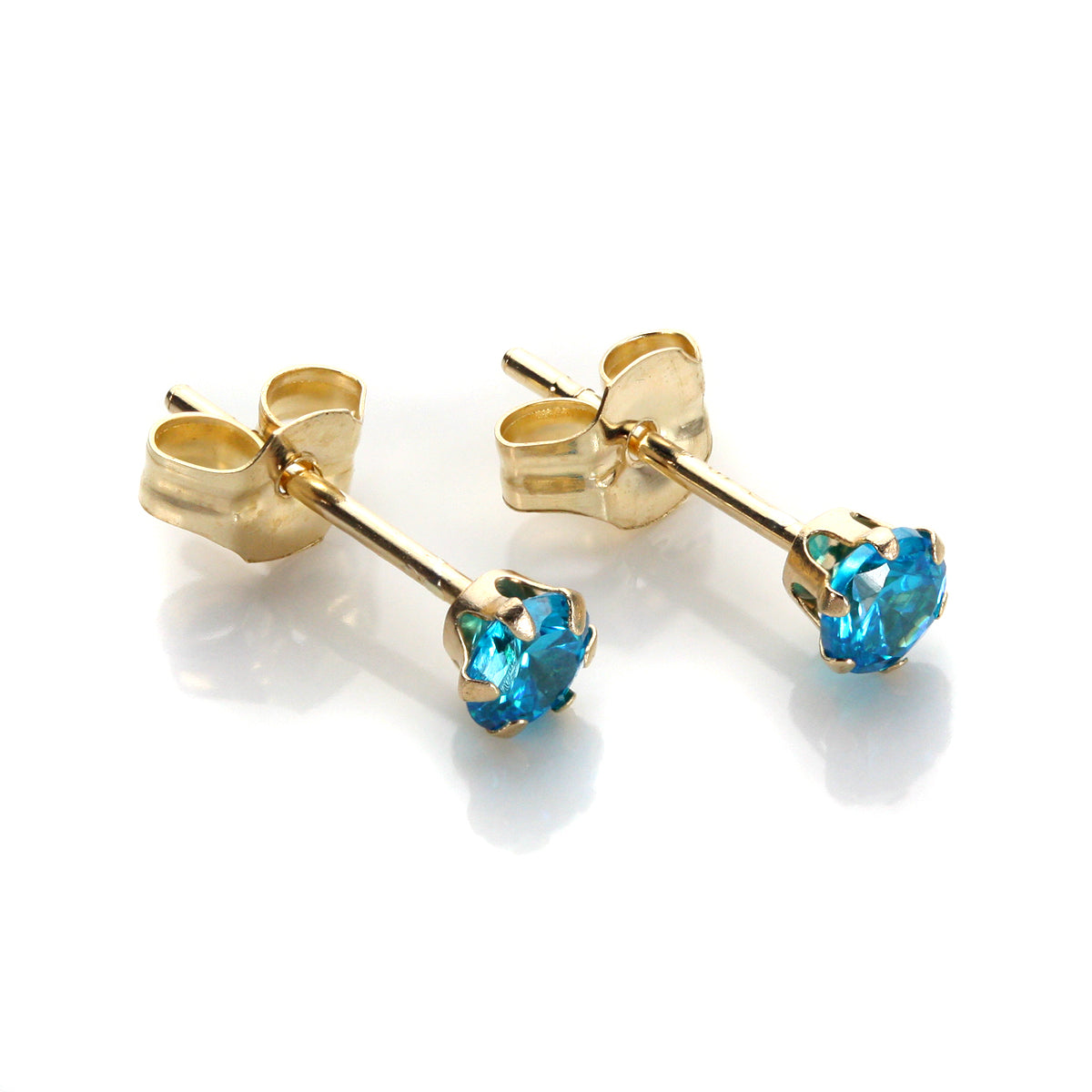 3 mm runde Ohrstecker mit Kristall aus 9 Karat Gelbgold