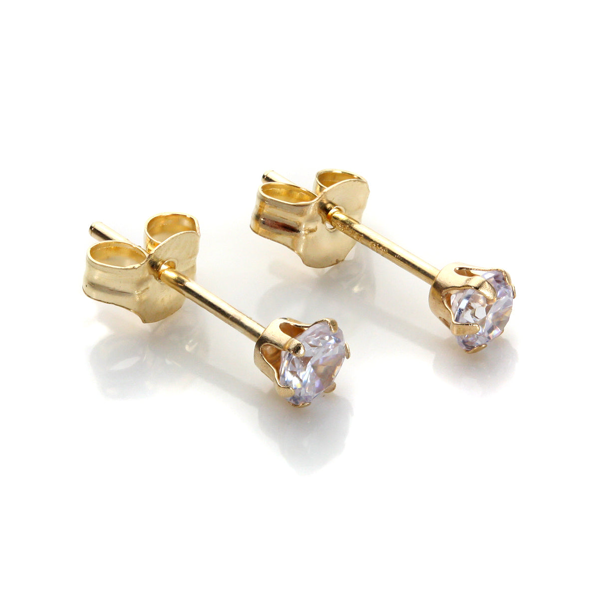 3 mm runde Ohrstecker mit Kristall aus 9 Karat Gelbgold
