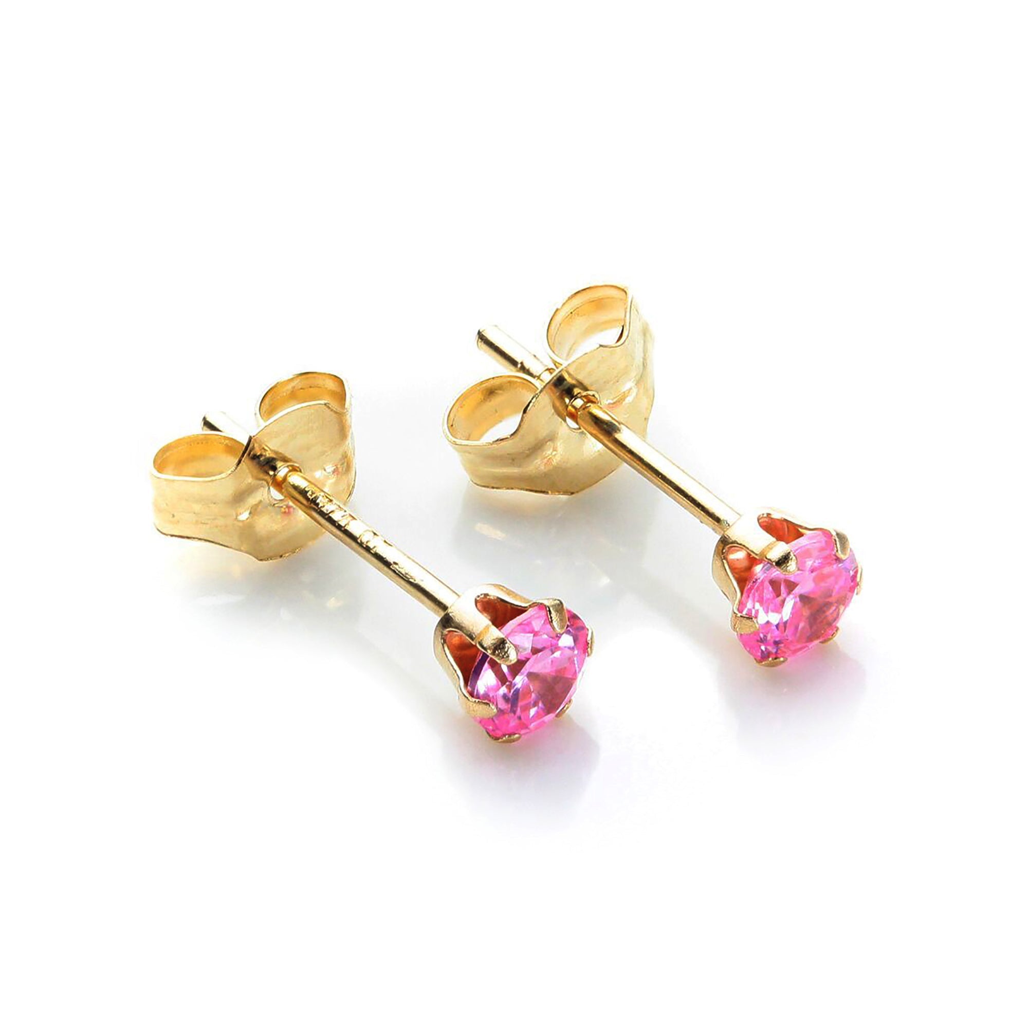 3 mm runde Ohrstecker mit Kristall aus 9 Karat Gelbgold