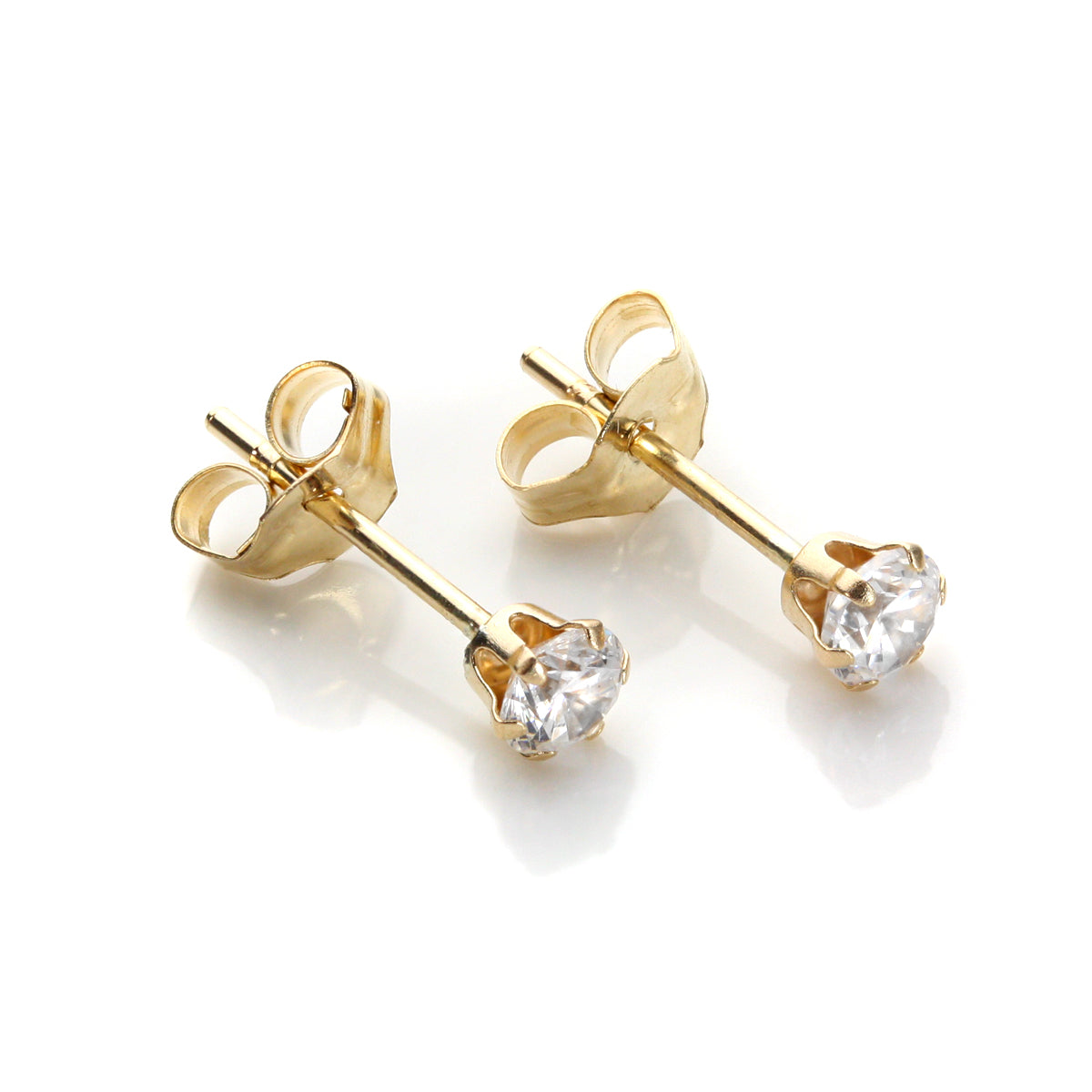 3 mm runde Ohrstecker mit Kristall aus 9 Karat Gelbgold
