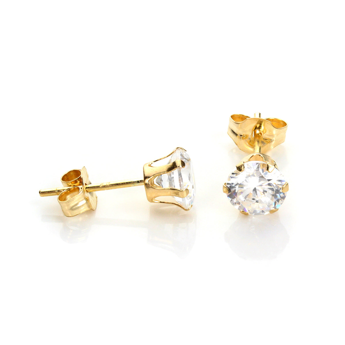 9 Karat Gelbgold Klarer Kristall 4 mm - 8 mm Runde Ohrstecker