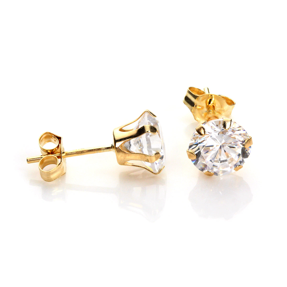 9 Karat Gelbgold Klarer Kristall 4 mm - 8 mm Runde Ohrstecker