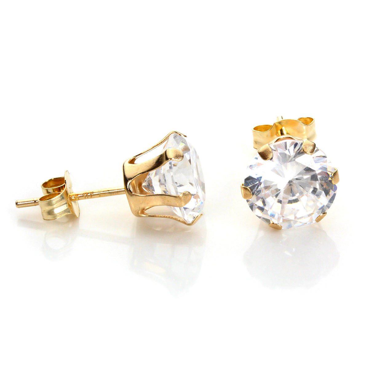9 Karat Gelbgold Klarer Kristall 4 mm - 8 mm Runde Ohrstecker