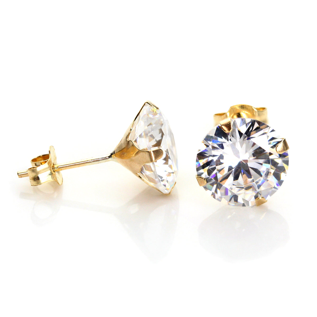 9 Karat Gelbgold Klarer Kristall 4 mm - 8 mm Runde Ohrstecker