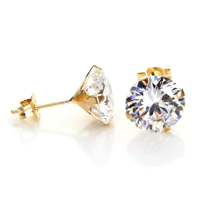 9ct Gelbgold Klarer Kristall 4mm - 8mm Runde Ohrstecker