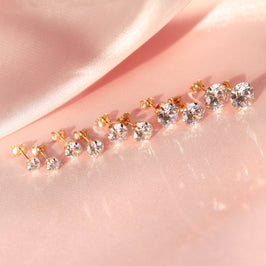 9 Karat Gelbgold Klarer Kristall 4 mm - 8 mm Runde Ohrstecker