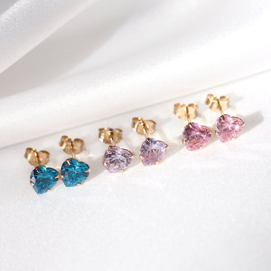 9ct Gelbgold CZ 5mm Herz Ohrstecker