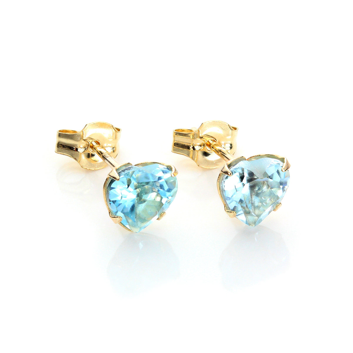 9 Karat Gelbgold Himmelblau Topas 5 mm Herz Ohrstecker