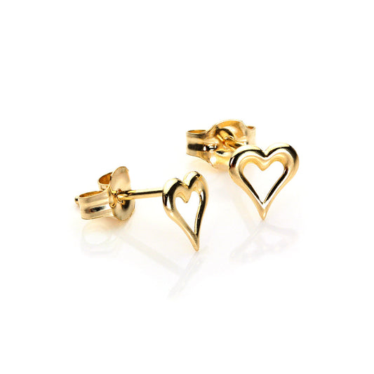 9ct Yellow Gold Small Pierced Heart Stud Earrings