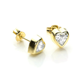 9 Karat Gelbgold Klar CZ 5 mm Herz Ohrstecker
