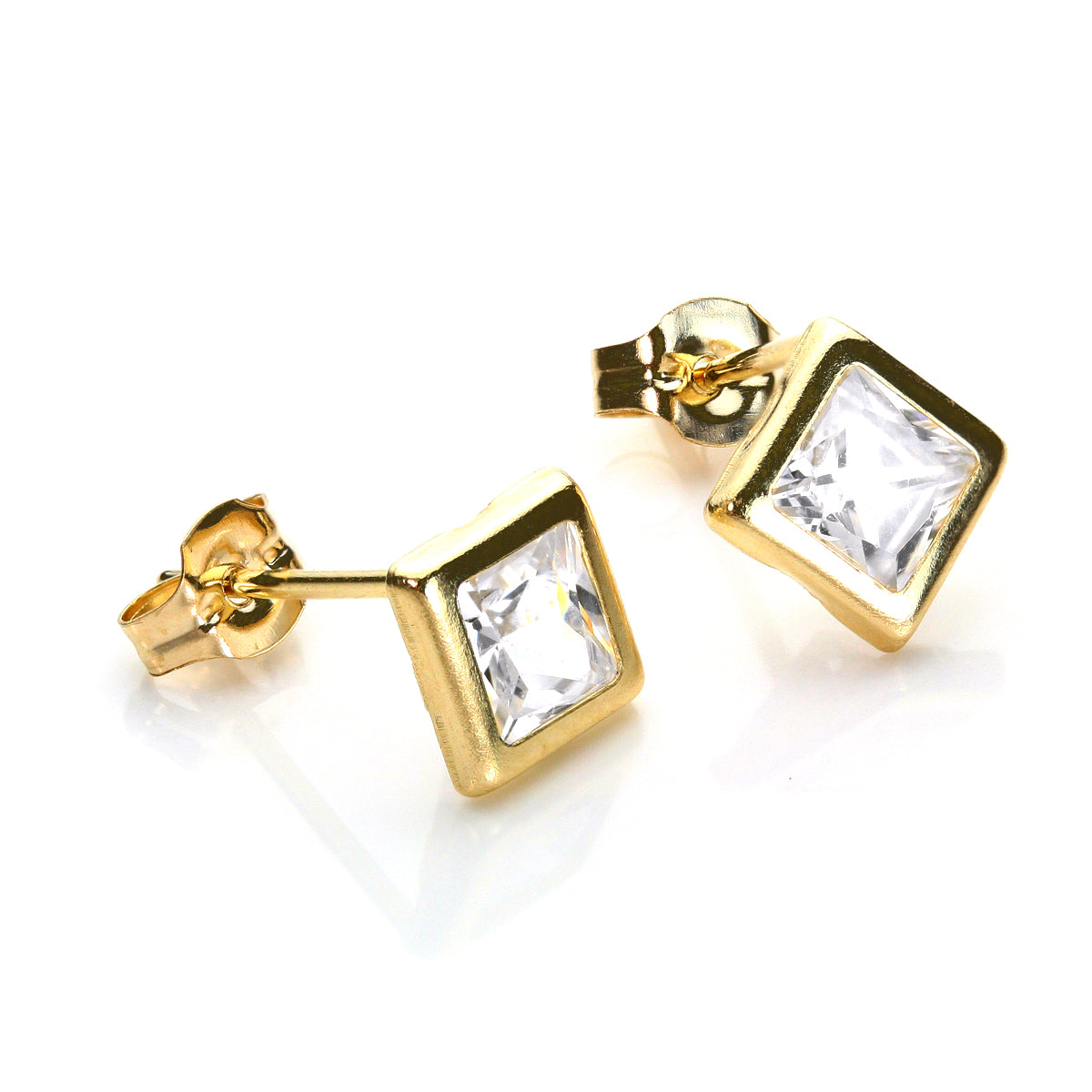 9 Karat Gelbgold Klar CZ 5 mm Viereckig Ohrstecker