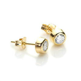 9 Karat Gelbgold Klar CZ 4 mm Rund Ohrstecker