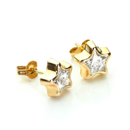 9 Karat Gelbgold Klar CZ 6 mm Stern Ohrstecker