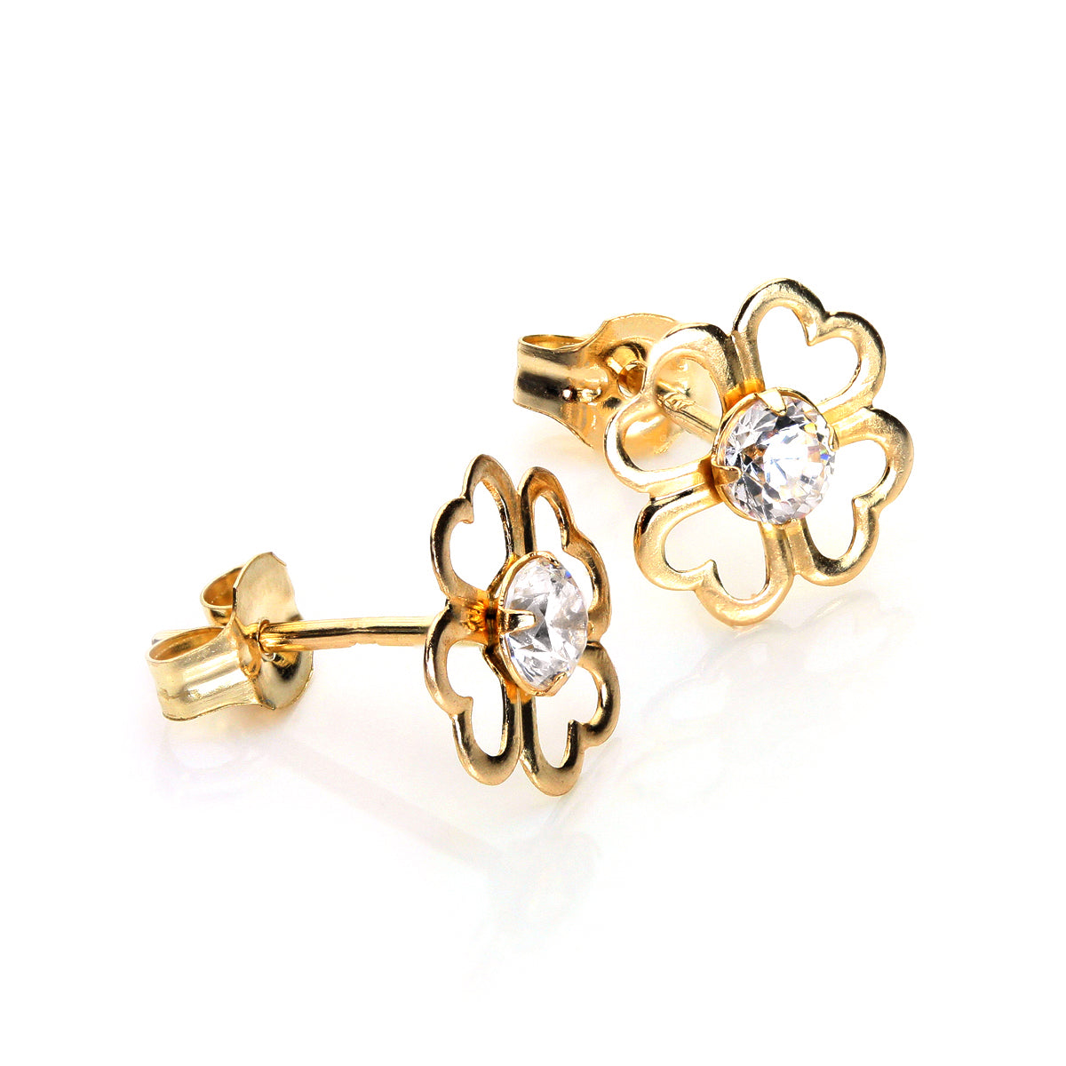 9 Karat Gelbgold Klar CZ 4 - Blatt Kleeblatt Ohrstecker