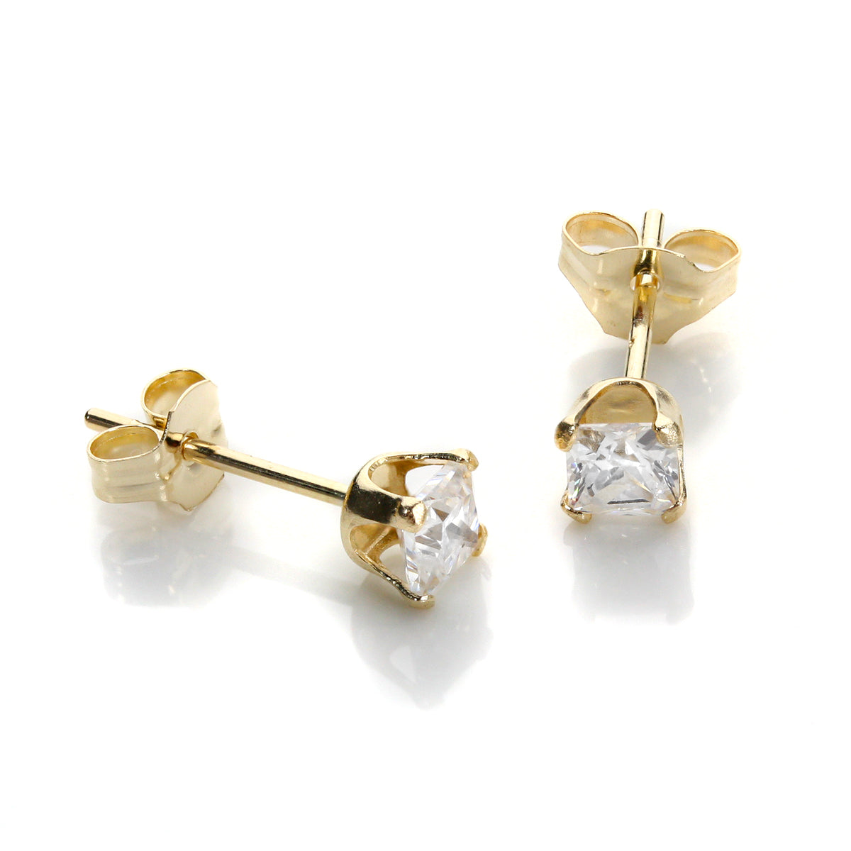 9 Karat Gelbgold Klar CZ 3 mm Quadratisch Ohrstecker