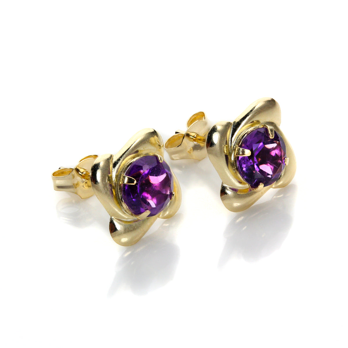 9 Karat Gelbgold Amethyst 5mm Rund Ohrstecker