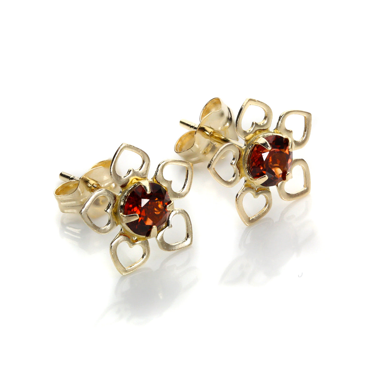 9 Karat Gelbgold Granat 3,5 mm Rund Ohrstecker